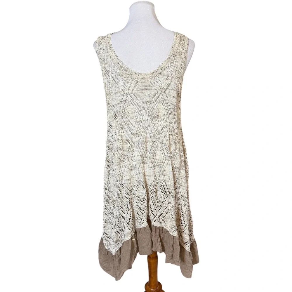 Ryu Crochet Knit Dress Fairy 1XL Cream Boho Ruffle Handkerchief‎ Hem P-RTA5102